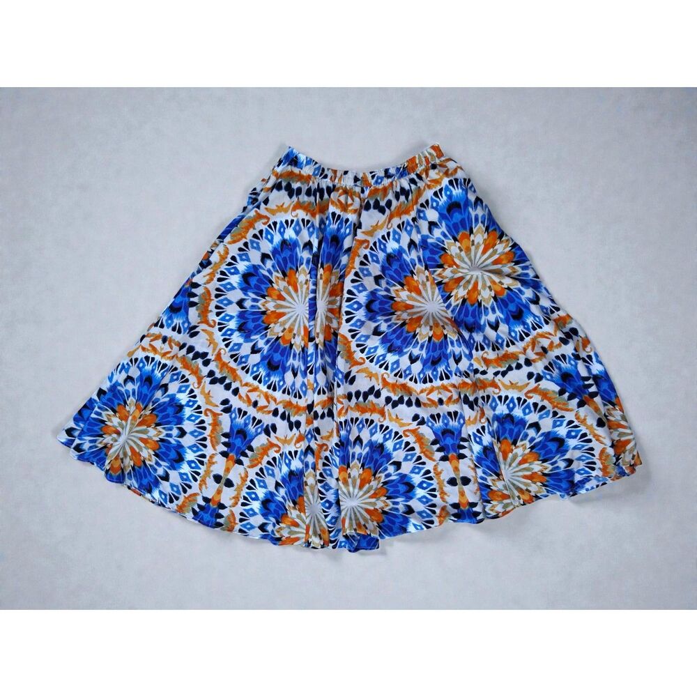 Cato Size XL Blue & Orange Medallion Print A-Line Skirt